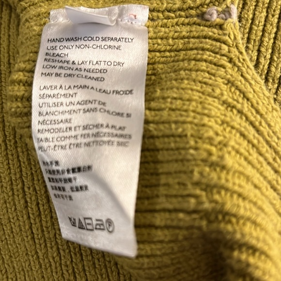 Free People Oversized Chartreuse Cream Tan Colorblock Crew Neck Sweater Sz M - Picture 9 of 11